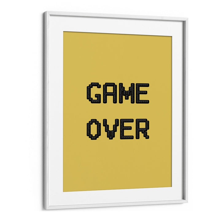 Stylish GAME OVER, GAMING POSTERS in a white frame, perfect to enhance your gaming space with vibrant art.