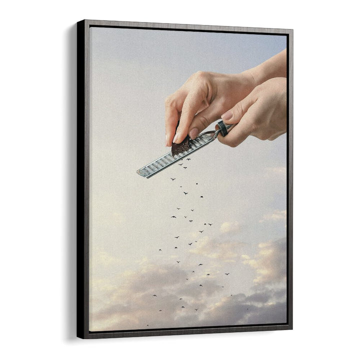 GARNISHED FLOCK, SURREAL ART PRINTS showcase surrealism with enchanting hand and bird motifs, perfect for modern decor.
