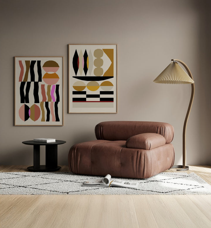 Stylish GEOMETRIC FLOW SET, SET OF 2 PAINTINGS enhances modern decor with abstract elegance and intricate designs.