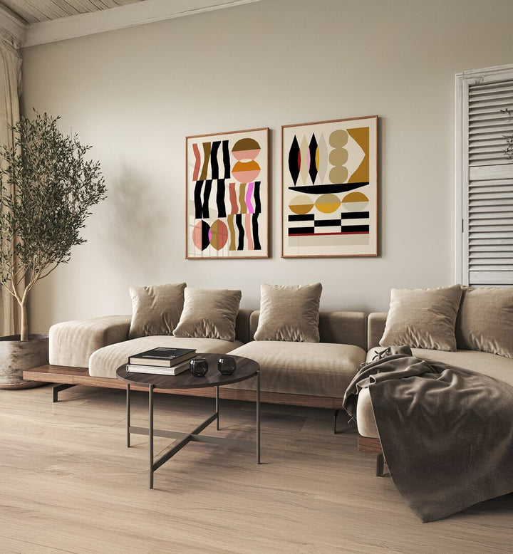 Enhance your decor with the GEOMETRIC FLOW SET, SET OF 2 PAINTINGS, featuring modern abstract designs for stylish living.