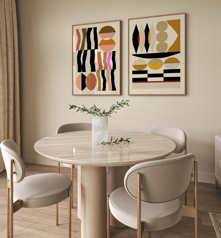 Stylish GEOMETRIC FLOW SET, SET OF 2 PAINTINGS enhances modern decor with abstract elegance and vibrant colors.