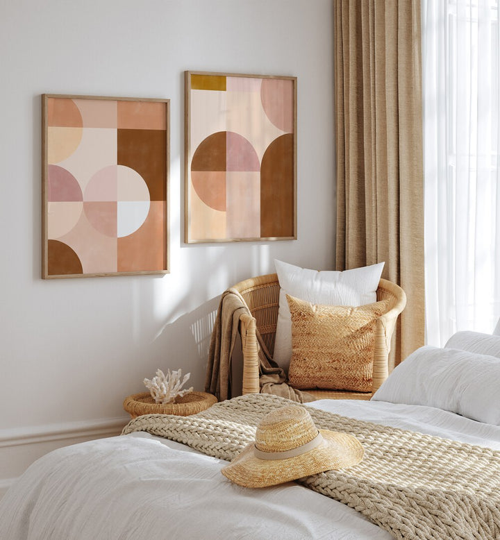 Transform your space with the GEOMETRIC SANDSCAPE SET, SET OF 2 PAINTINGS, featuring warm, earthy abstract designs.