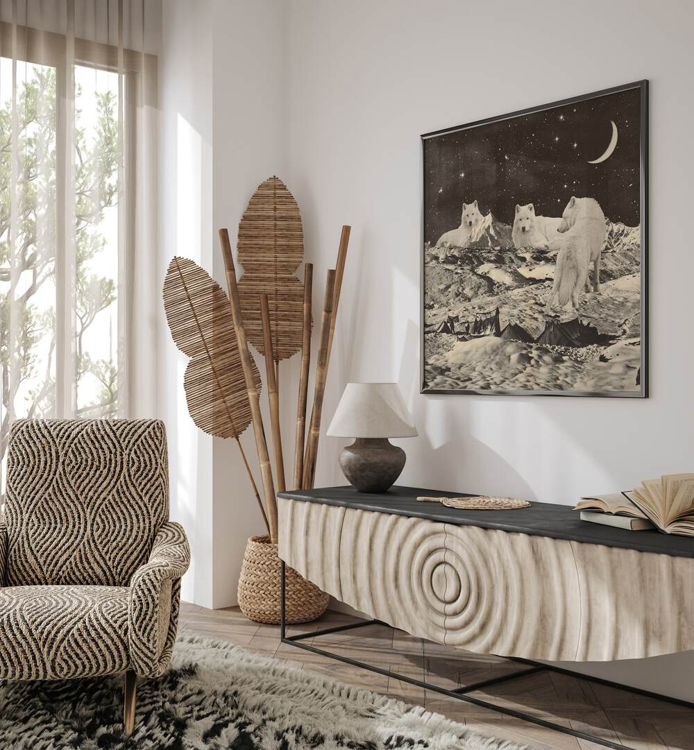 Giant White Wolves, Surreal Art Prints by Florent Bodart, beautifully enhancing modern home decor with dreamlike imagery.