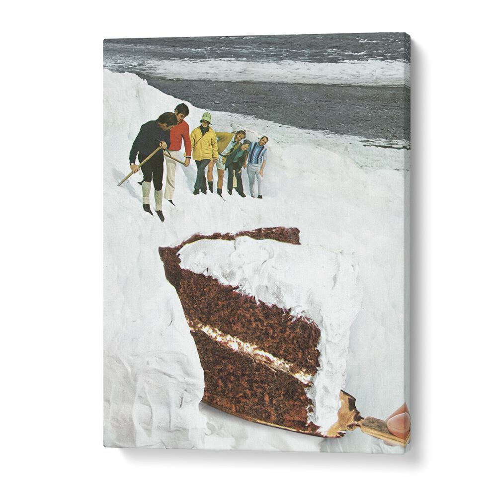 Surreal art print featuring the GLACIER CALVING CAKE, a unique blend of dessert and snow mountain by Vertigo Artography.