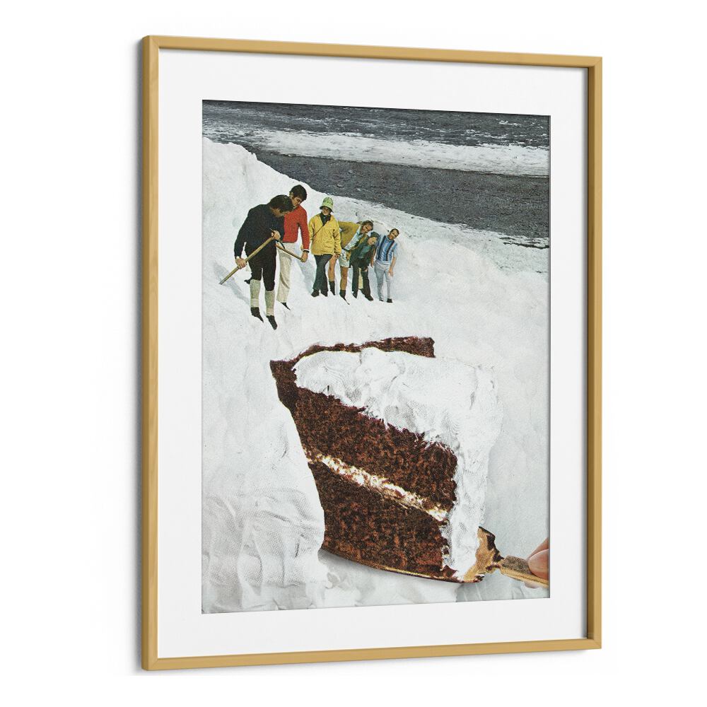 Surreal art print featuring the Glacier Calving Cake, blending dessert and snow mountain by Vertigo Artography.