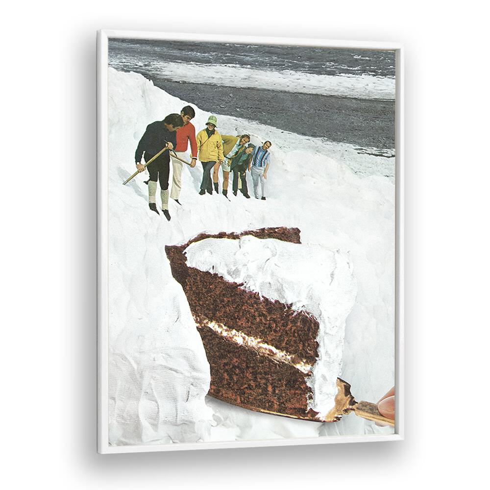 Unique depiction of the GLACIER CALVING CAKE, SURREAL ART PRINTS by Vertigo Artography, blending dessert with icy landscapes.