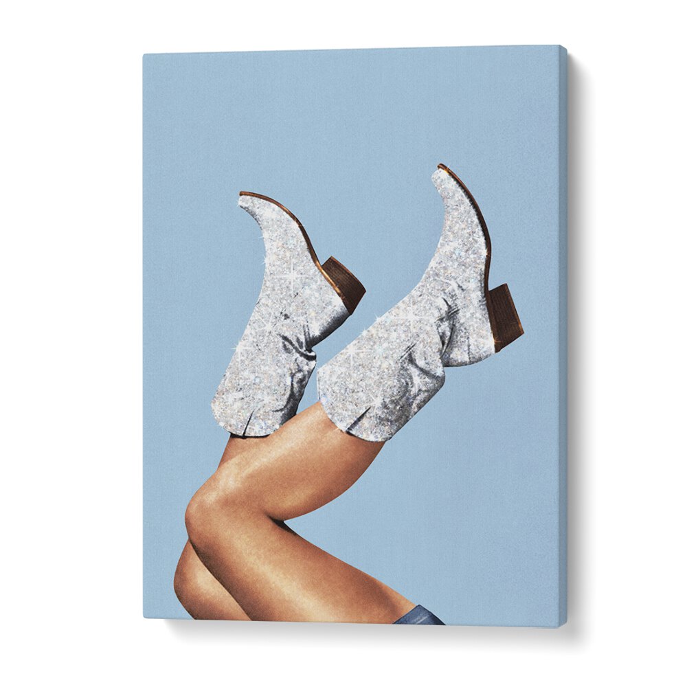 Stylish legs in GLITTER BOOTS BLUE II, SURREAL ART PRINTS by Vertigo Artography add modern elegance to any space.