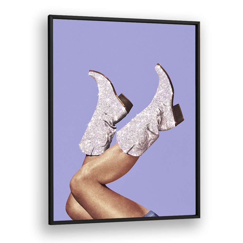 Glitter boots artwork in a surreal style, featuring sparkly periwinkle tones by Vertigo Artography. Perfect for art lovers!