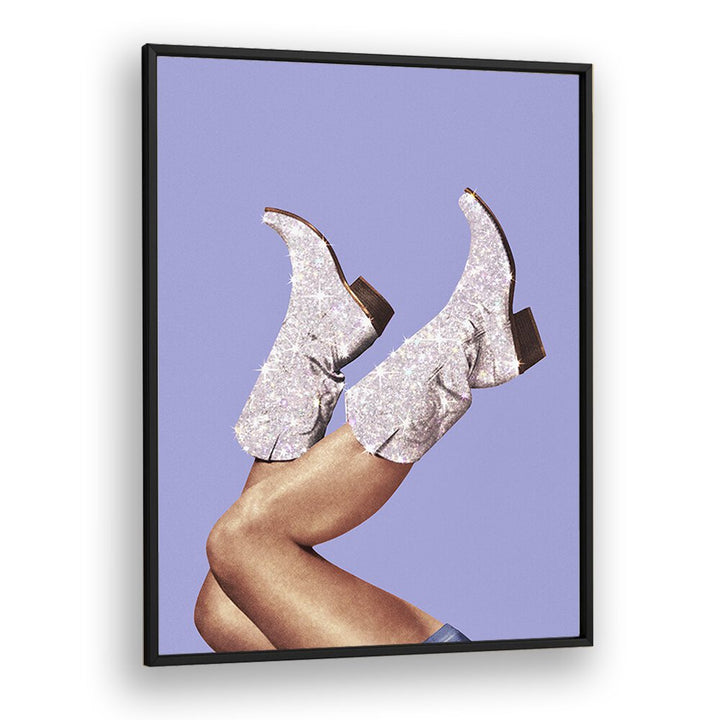 Glitter boots artwork in a surreal style, featuring sparkly periwinkle tones by Vertigo Artography. Perfect for art lovers!