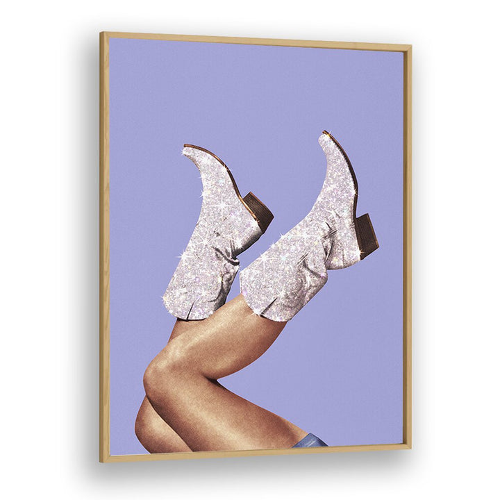 Stylish GLITTER BOOTS, SURREAL ART PRINTS in vibrant periwinkle, blending art and fashion by Vertigo Artography.