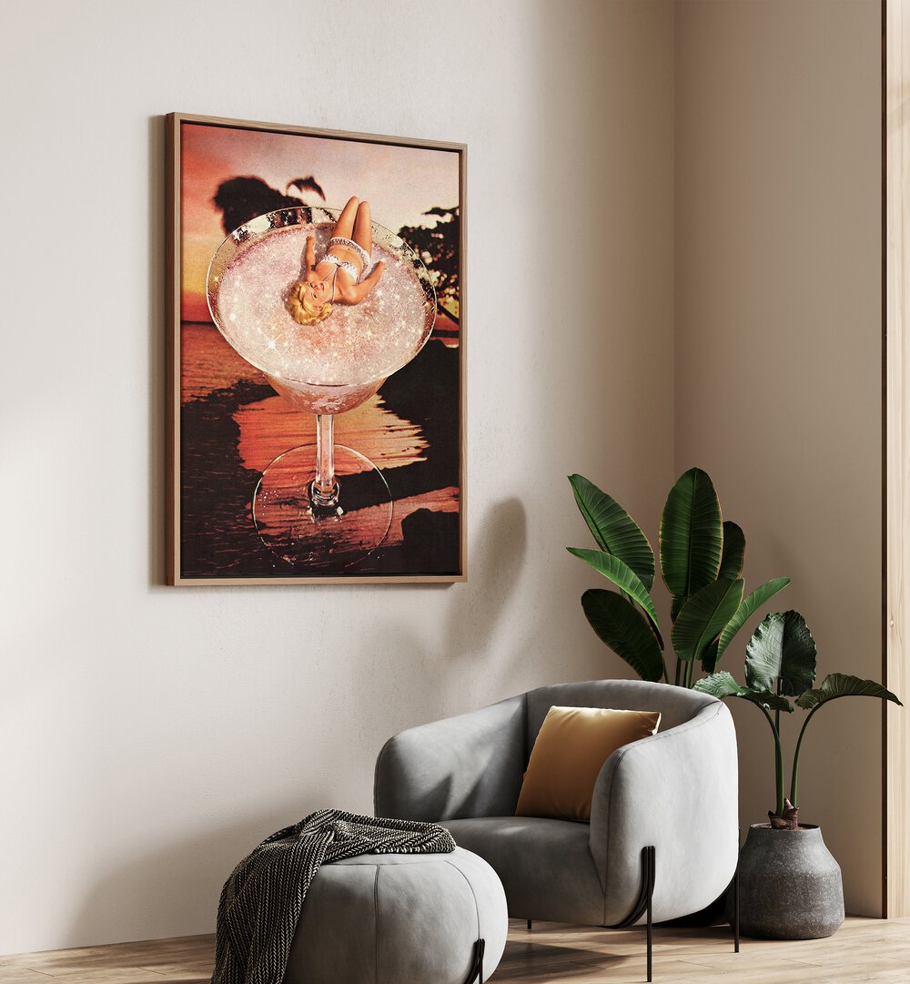 Add a touch of whimsy to your space with GLITTER PINK MARGARITA, SURREAL ART PRINTS by Vertigo Artography.