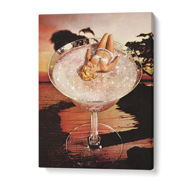 Surreal art print of a Glitter Pink Margarita, featuring a whimsical scene by Vertigo Artography. Perfect for decor.