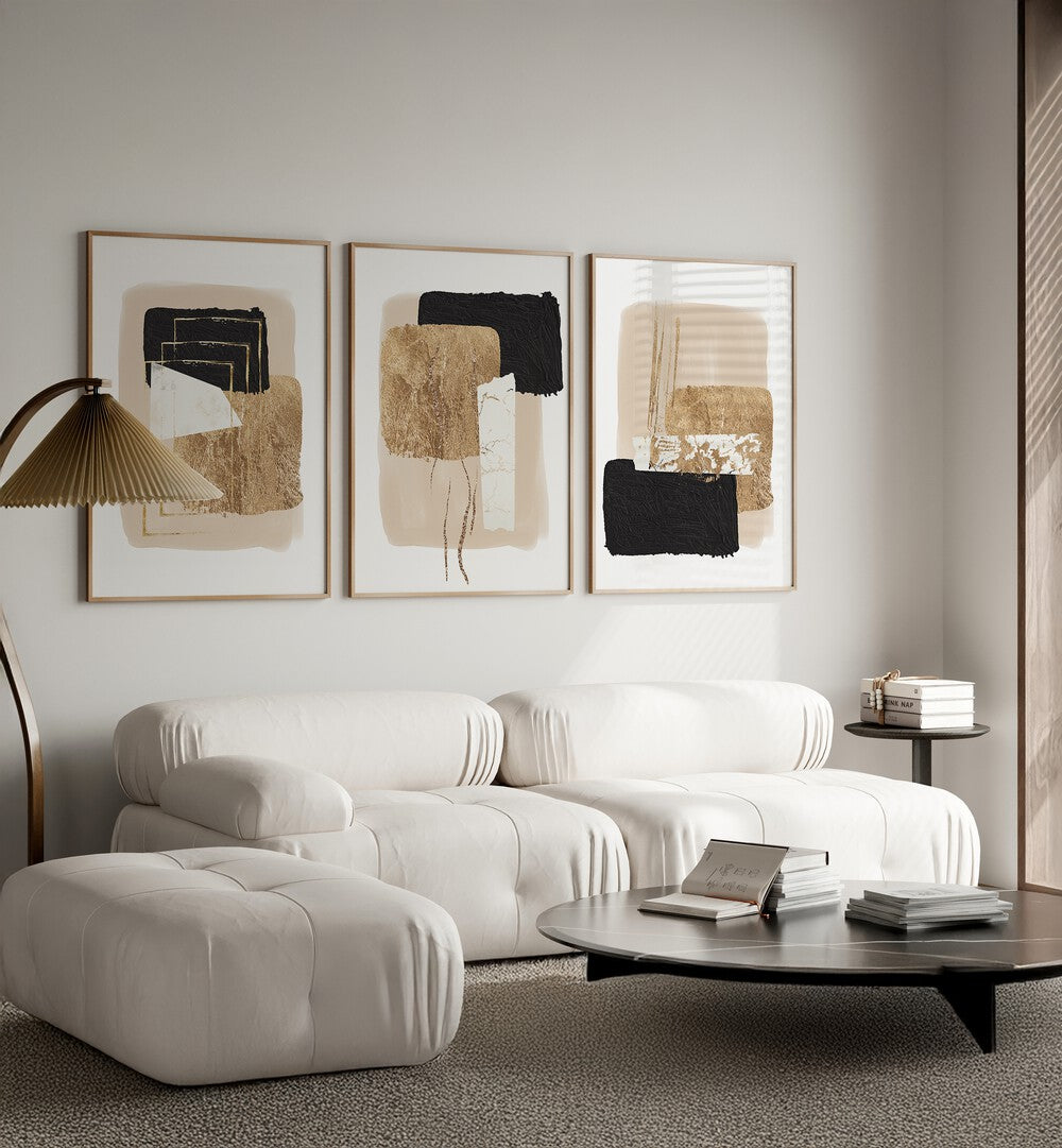 Enhance your decor with the GLORIOUS DUST SET, SET OF 3 PAINTINGS, perfect for modern living spaces.