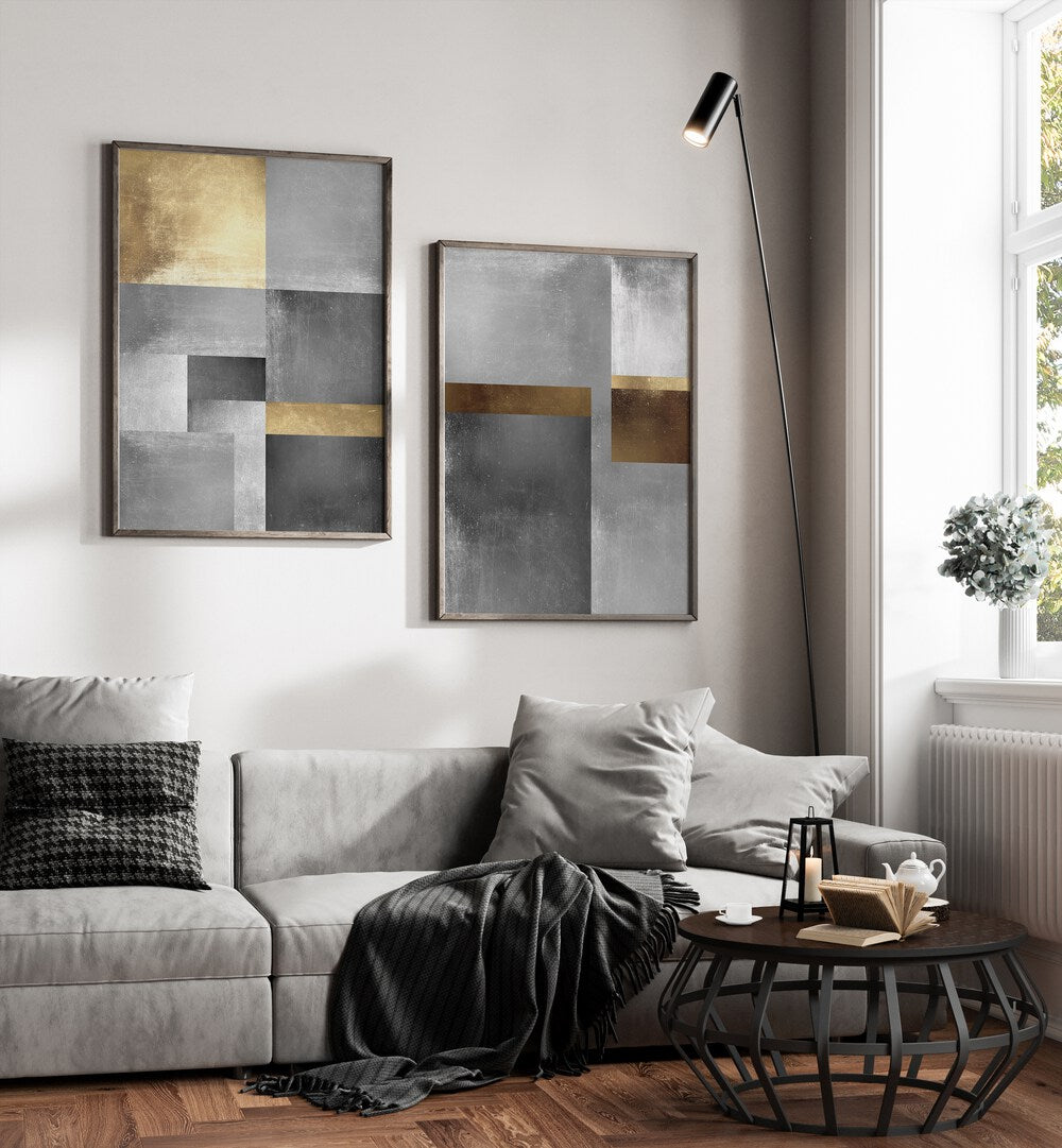 Elevate your decor with the GOLD AND SILVER TEXTURES SET, SET OF 2 PAINTINGS, perfect for modern elegance.