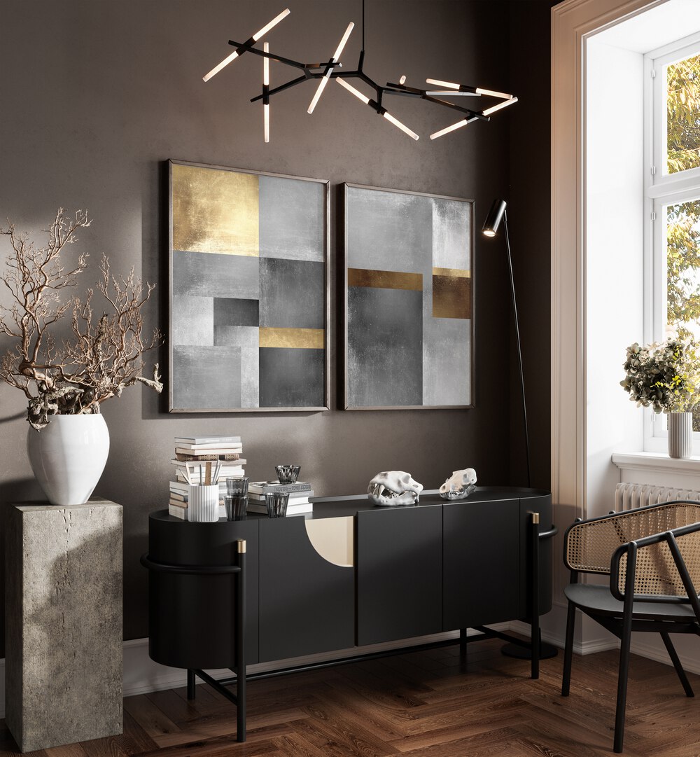 Stylish GOLD AND SILVER TEXTURES SET, SET OF 2 PAINTINGS, perfect for elevating your modern living space.