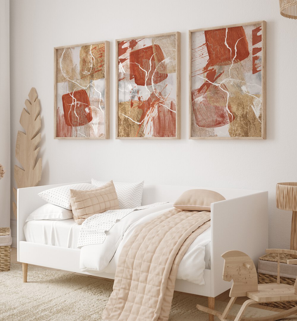 Elevate your decor with the GOLDEN GLOBE SET, SET OF 3 PAINTINGS, showcasing elegant, intricate designs.