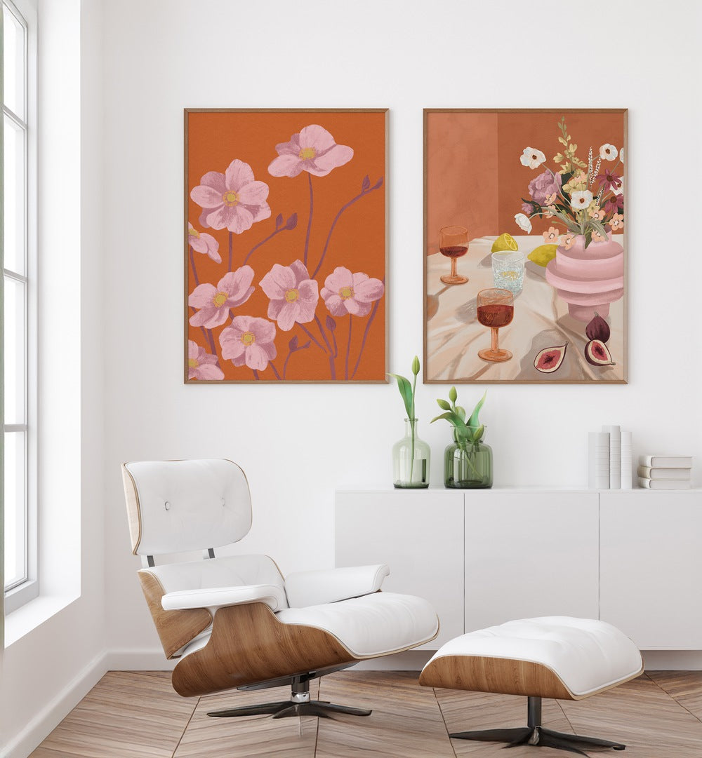 Brighten your space with the GOLDEN HOUR ELEGANCE SET, SET OF 2 PAINTINGS, showcasing floral and still-life beauty.
