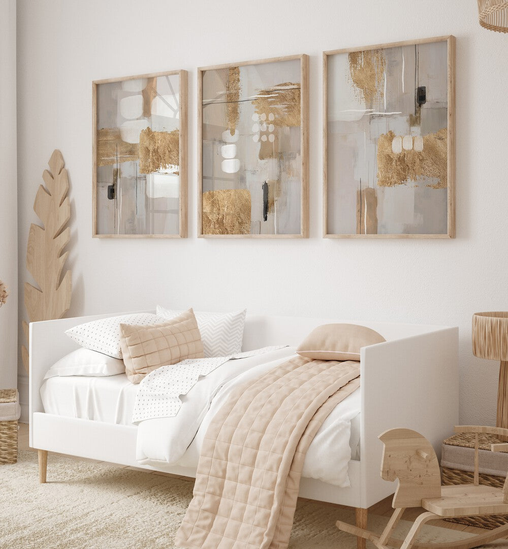 GOLDEN IMPRESSIONS SET, SET OF 3 PAINTINGS enhances your space with luxury and artful elegance.