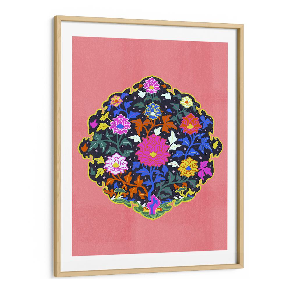 Bright and colorful GRANDMA, FLORAL FLOWER PAINTINGS framed in oak, adding botanical elegance to any space.