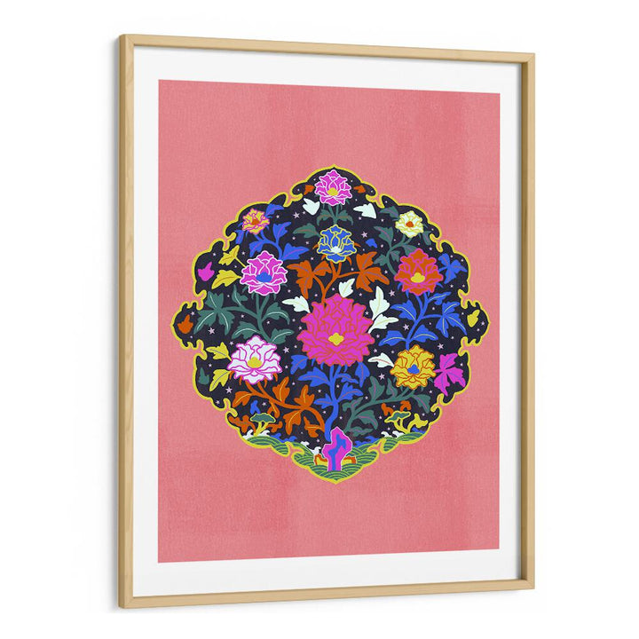 Bright and colorful GRANDMA, FLORAL FLOWER PAINTINGS framed in oak, adding botanical elegance to any space.