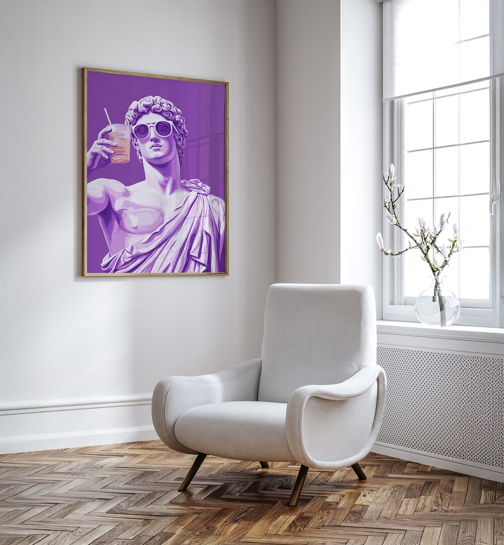 GREEK STATUE CHEERS, POP ART PAINTINGS bring joy and elegance to any space, showcasing unique modern artistry.