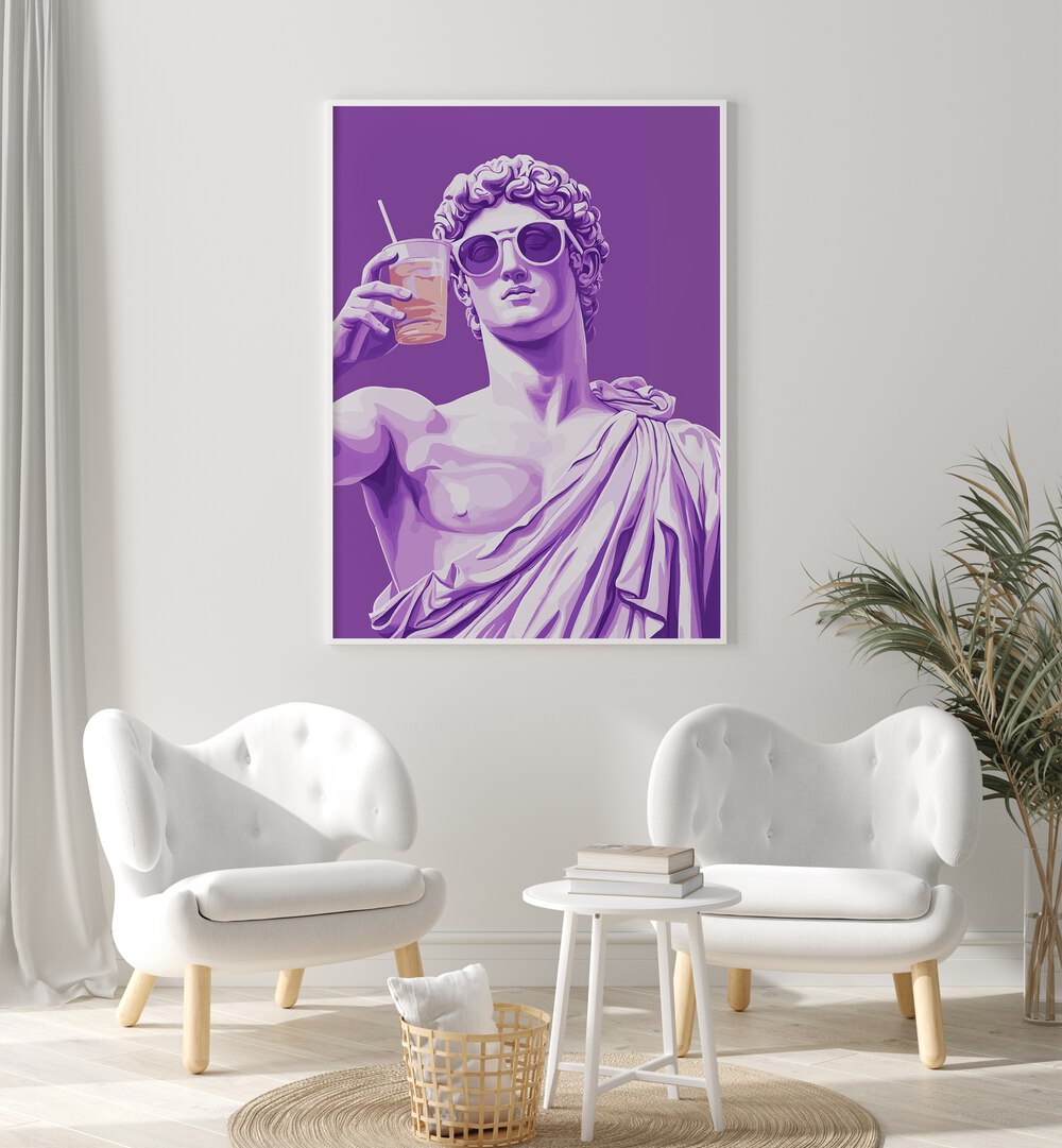 Vibrant GREEK STATUE CHEERS, POP ART PAINTINGS, showcasing elegance and celebration for your stylish space.