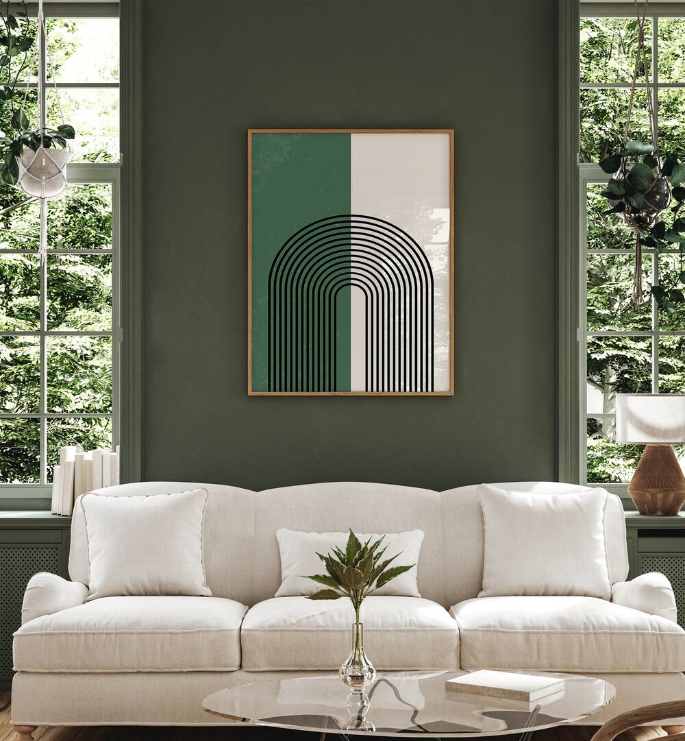Green boho lines boho wall art painting Artwork Hanged on a Wall