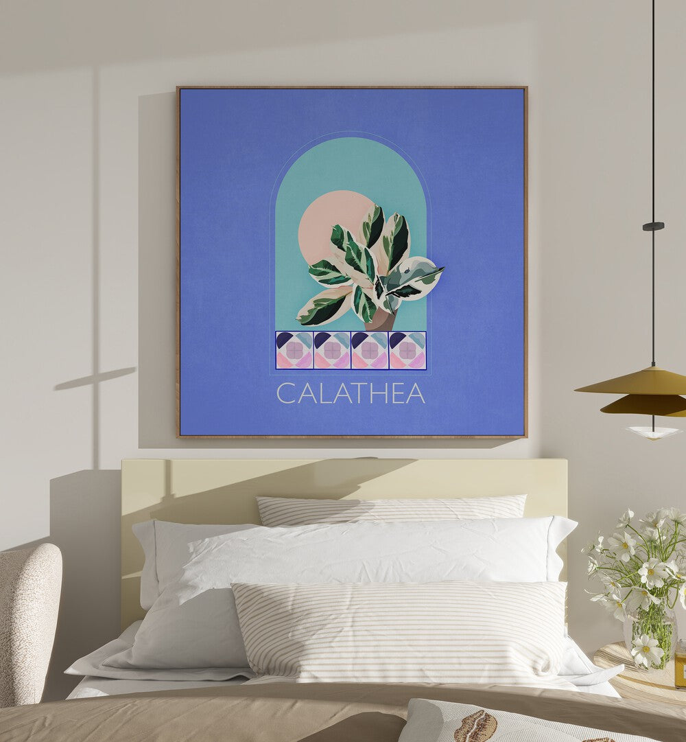 Bright living space featuring GREEN SETS CALATHEA, FLORAL FLOWER PAINTINGS by Emel Tunaboylu for artistic inspiration.