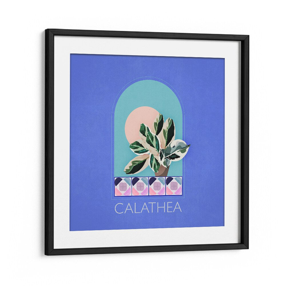 Stylish GREEN SETS CALATHEA, FLORAL FLOWER PAINTINGS in a black frame, perfect for enhancing your decor.