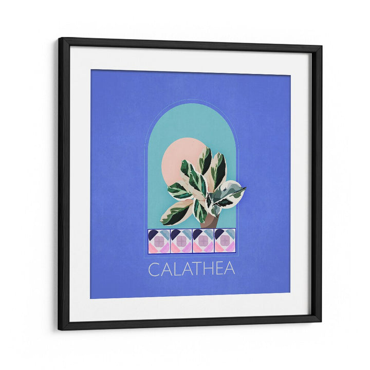 Stylish GREEN SETS CALATHEA, FLORAL FLOWER PAINTINGS in a black frame, perfect for enhancing your decor.