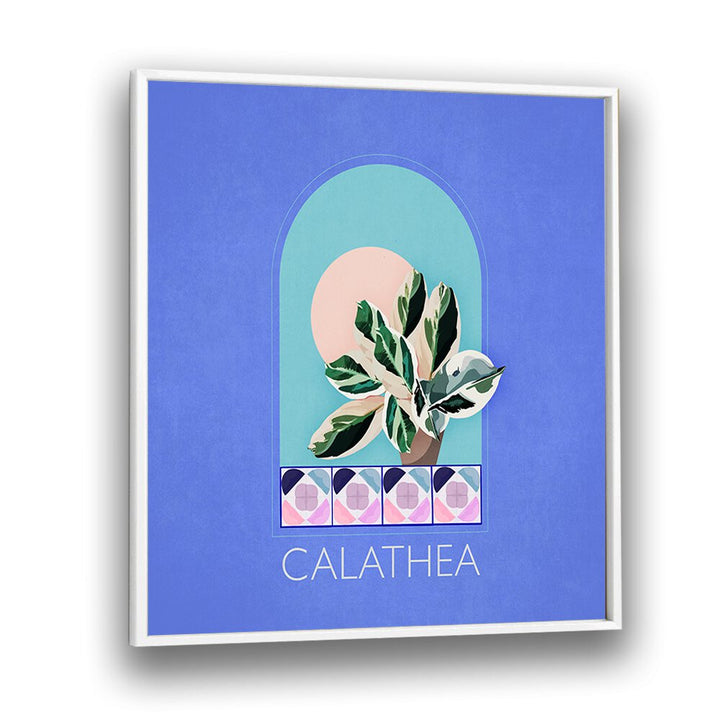 Vibrant GREEN SETS CALATHEA, FLORAL FLOWER PAINTINGS in a chic white frame, perfect for enhancing any decor.