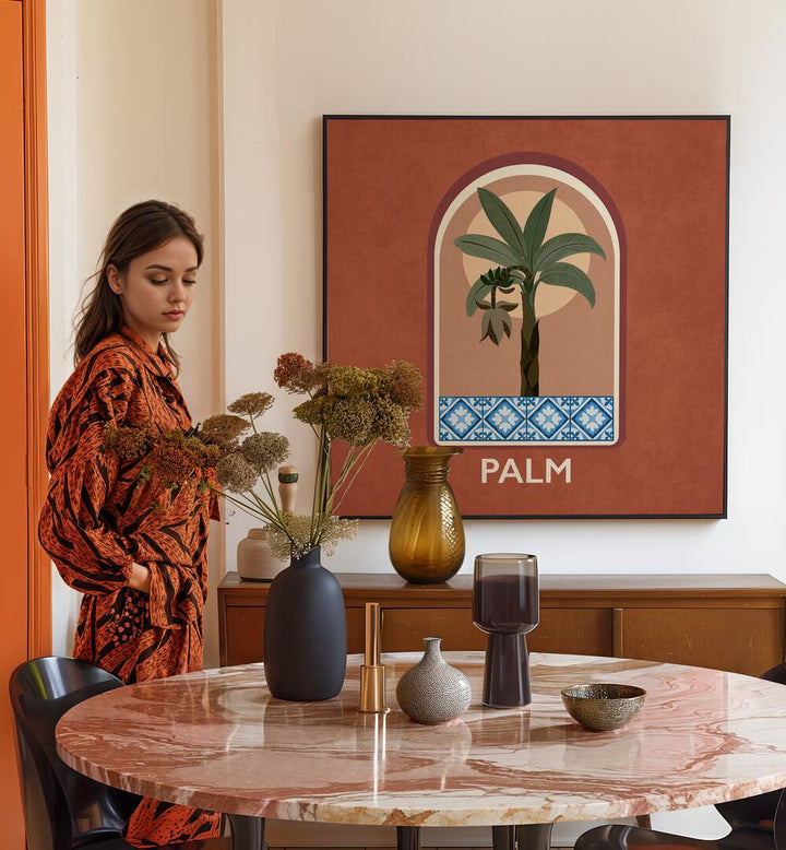 Decorate your space with GREEN SETS PALM, FLORAL FLOWER PAINTINGS by Emel Tunaboylu, showcasing artistic elegance.