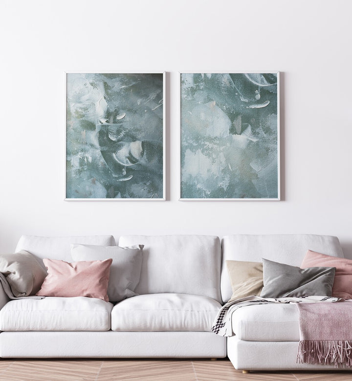 Elevate your decor with the GREEN AND WHITE ACRYLIC SET, SET OF 2 PAINTINGS, perfect for modern living spaces.