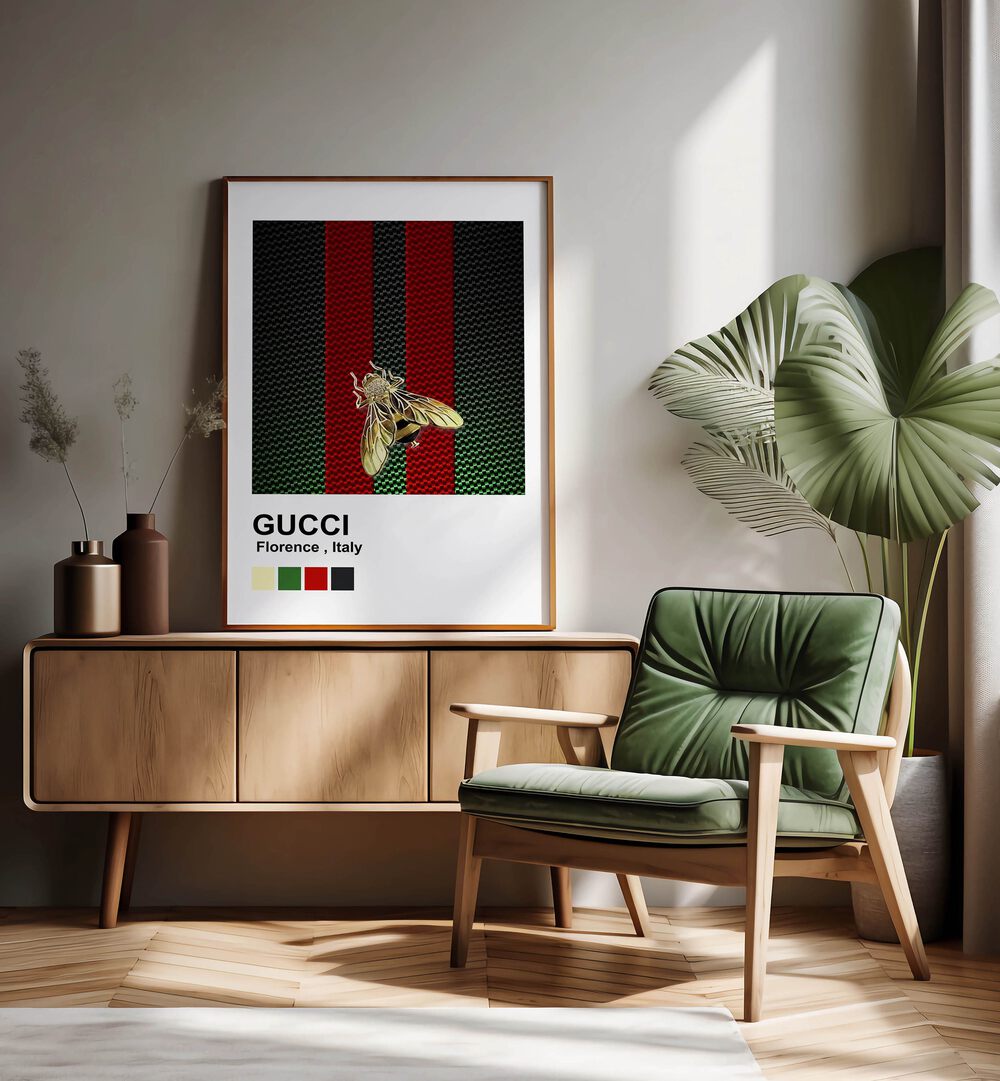 Gucci Fashion Art  Artwork in Gallery Wrap Artwork Placed on a wall In A Living Room