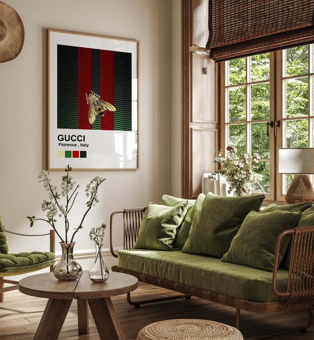 Gucci Fashion Art  Artwork in Gallery Wrap Artwork Placed on a wall In A Living Room