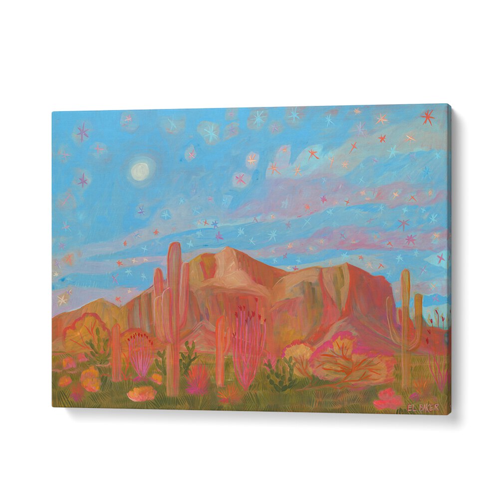 Vibrant STARRY NIGHT, LANDSCAPE PAINTINGS featuring a serene desert scene, perfect for transforming your space.
