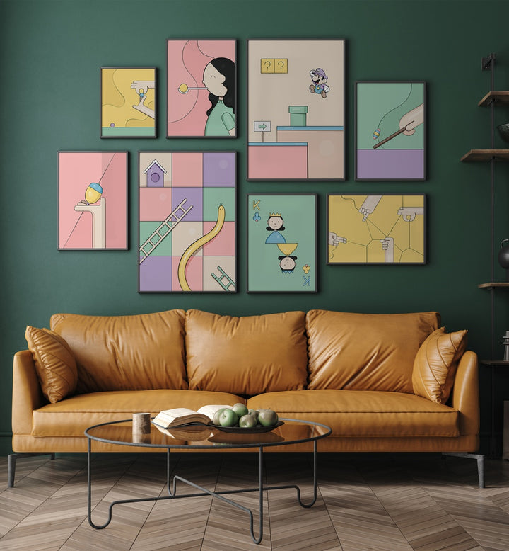 Explore the GAMES OF THE PAST GALLERY WALL by Samridhi Sharma, showcasing vintage game-inspired art for stunning gallery walls.