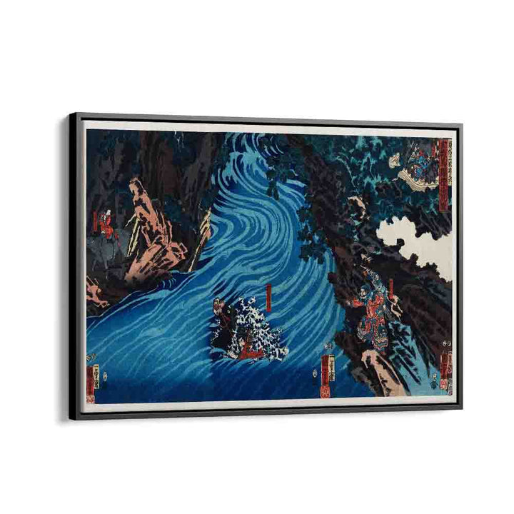 Gentoku Uma O Odorashite Tankei O Koeru Zu 1798-1861 By Utagawa Kuniyoshi Japanese Paintings in Black Floater Frame