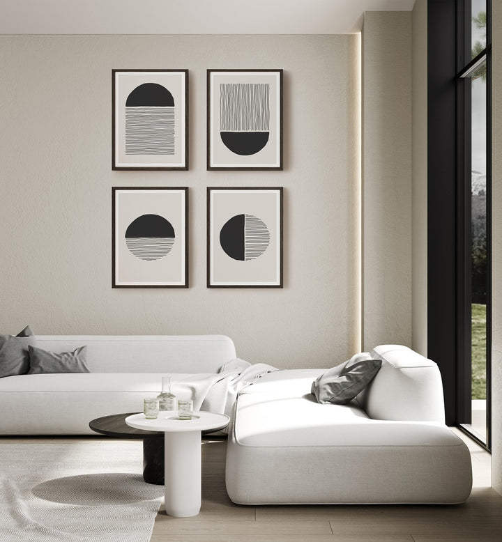 Transform your space with the GEOMETRICAL STRINGS GALLERY WALL , GALLERY WALLS showcasing modern black and beige art.
