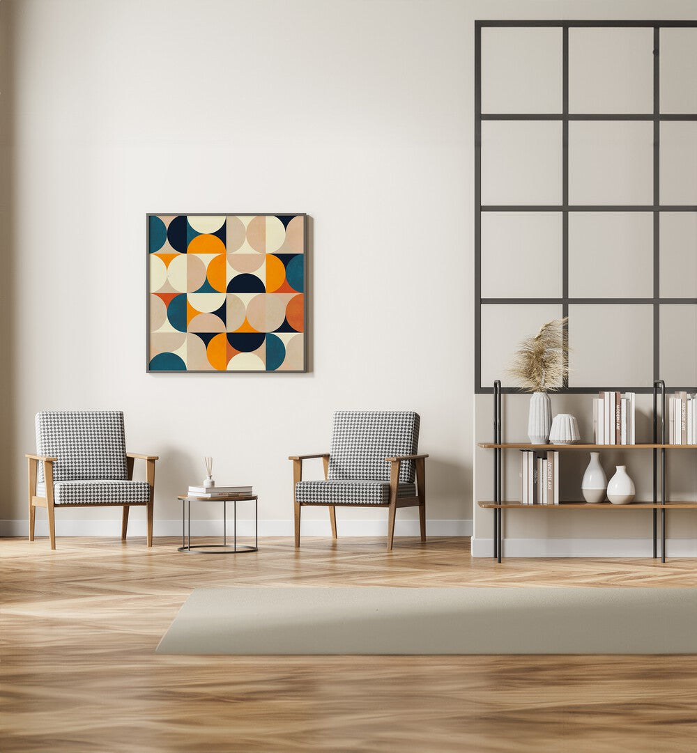 Elevate your space with GEOMETRY NEW BLEU CLAIRE, ABSTRACT PAINTINGS by Ana Rut Bre, showcasing vibrant geometric designs.
