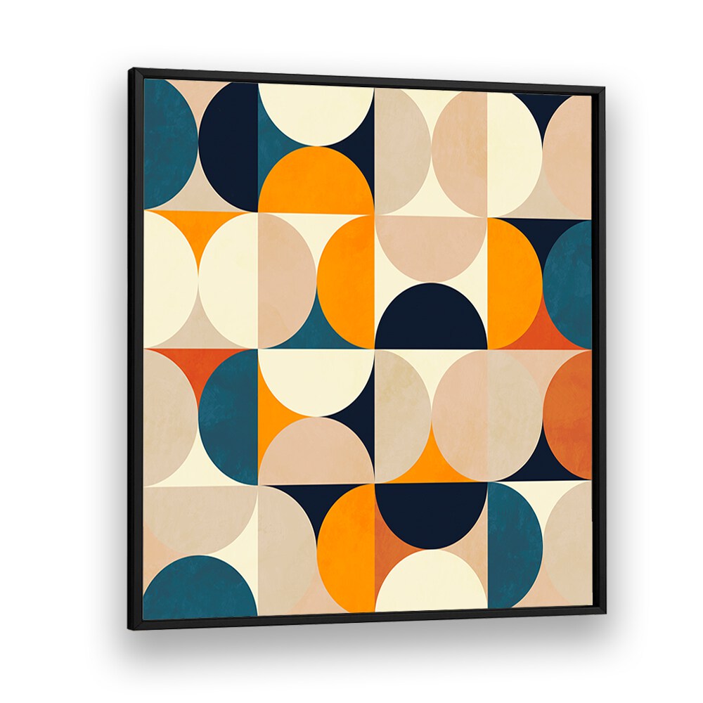 Colorful geometric design in a black frame, showcasing GEOMETRY NEW BLEU CLAIRE, ABSTRACT PAINTINGS by Ana Rut Bre.