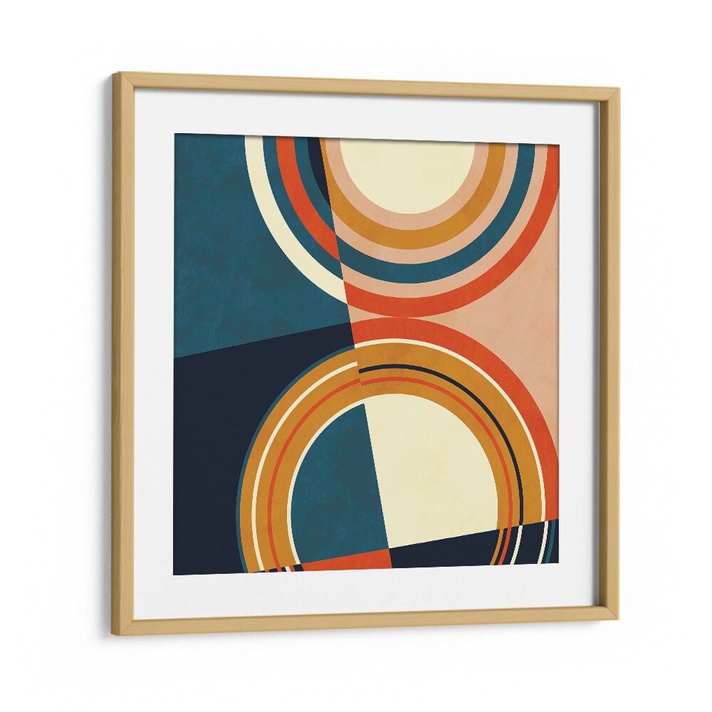 Stunning GEOMETRY NEW I, ABSTRACT PAINTINGS by Ana Rut Bre in an oak frame, perfect for modern living spaces.