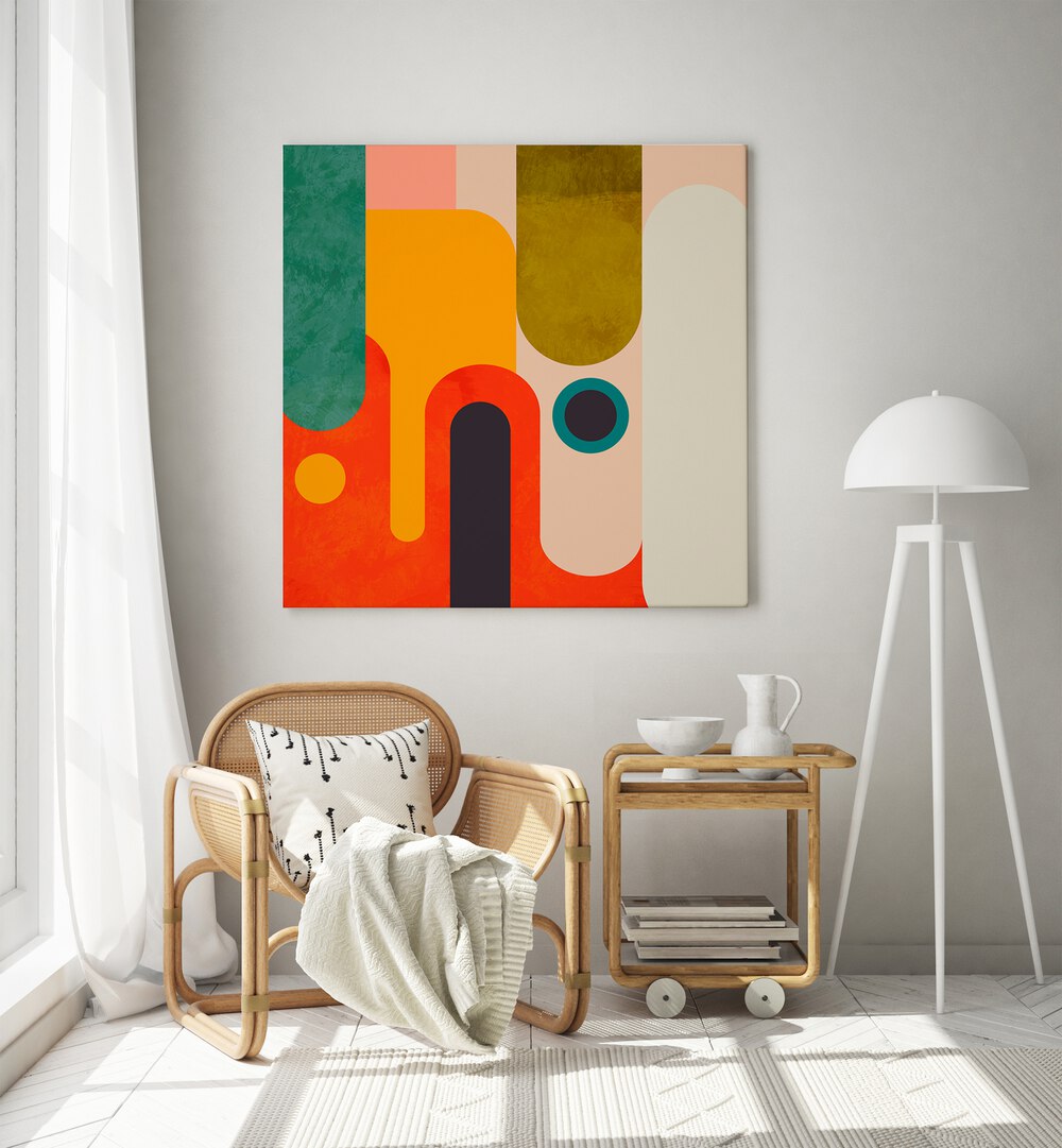 Bright and modern, GEOMETRY NEW III KOPIE, ABSTRACT PAINTINGS by Ana Rut Bre enhances any space with vibrant colors.