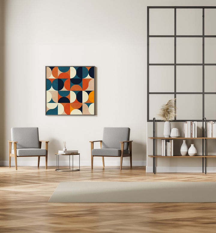 Transform your space with GEOMETRY NEW MARRON, ABSTRACT PAINTINGS by Ana Rut Bre, showcasing vibrant geometric designs.
