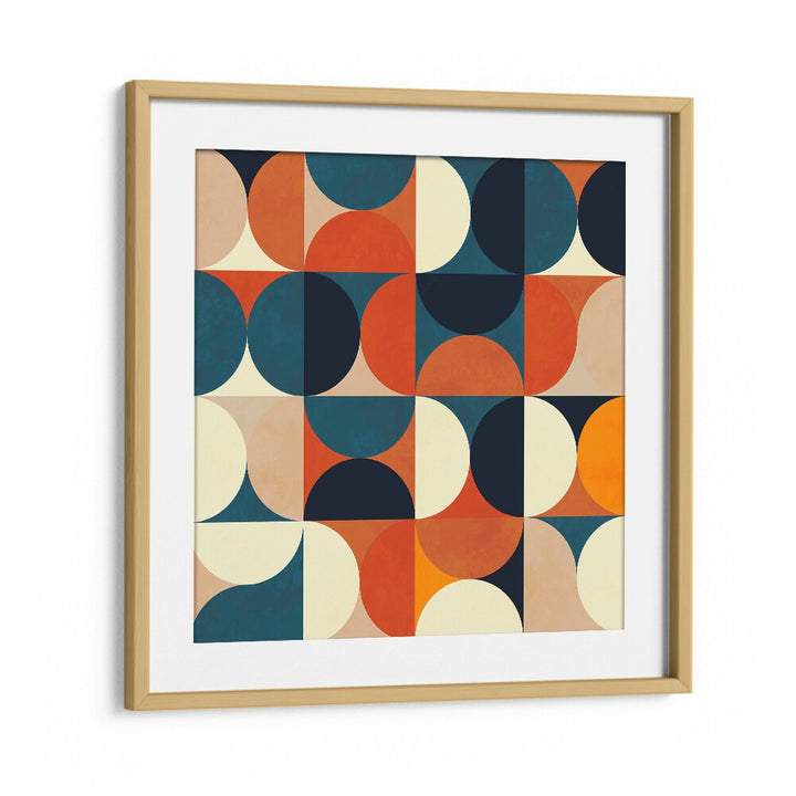 Brighten your space with GEOMETRY NEW MARRON, ABSTRACT PAINTINGS by Ana Rut Bre, featuring vibrant shapes in a chic frame.