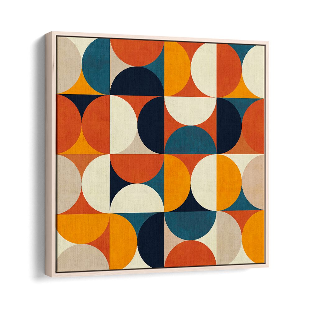 Colorful Geometry New Rougeatre, abstract paintings by Ana Rut Bre, framed in oak wood for stunning wall decor.