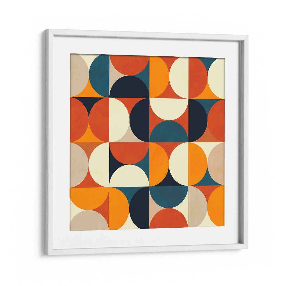 Geometry New Rougeatre, abstract paintings by Ana Rut Bre, showcasing vibrant colors in a stylish white frame.