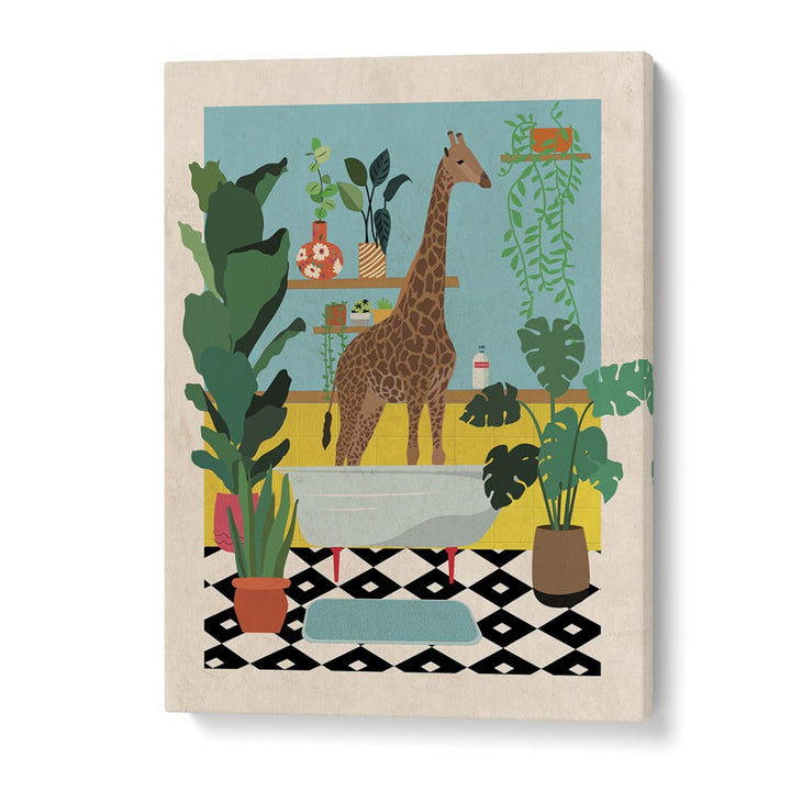 Whimsical GIRAFFE BATHTIME, KIDS ROOM PAINTINGS adding joy to your child's space with playful giraffe art.