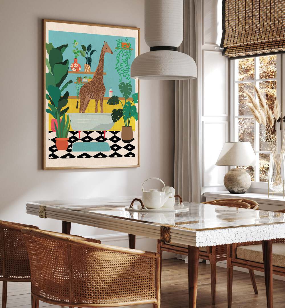 Whimsical GIRAFFE BATHTIME, KIDS ROOM PAINTINGS brighten up your child's space with playful charm and color.