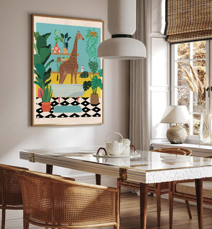 Whimsical GIRAFFE BATHTIME, KIDS ROOM PAINTINGS brighten up your child's space with playful charm and color.